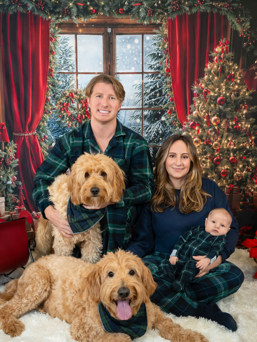 Studio Christmas and Holiday Family with baby and dog photo session
